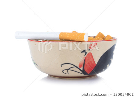 cigarette ash ashtray isolated on white background 120034901