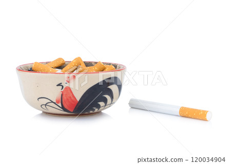 cigarette ash ashtray isolated on white background 120034904