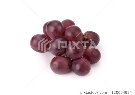 Ripe red grape with leaves isolated on white 120034934