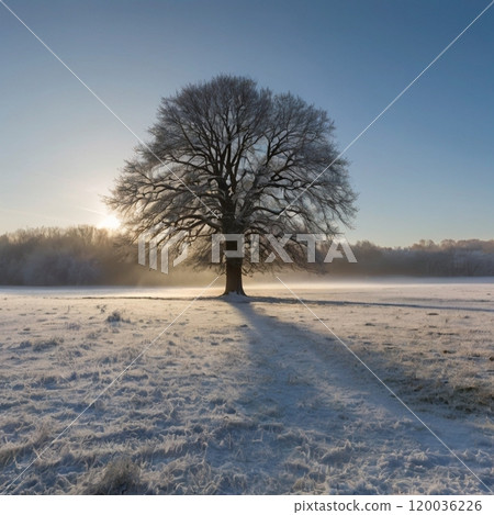 樹木被早晨的陽光照亮,白雪覆蓋 樹木被早晨的陽光照亮,白雪覆蓋 120036226