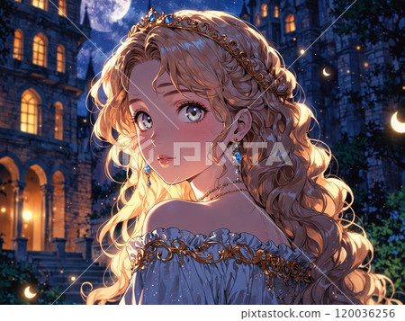 美麗的月亮公主在月夜閃閃發光 120036256