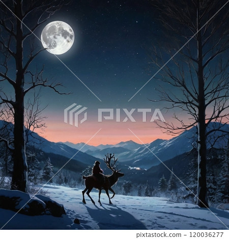 A beautiful starry sky landscape painting with a shining full moon and starry sky on a full moon night 120036277