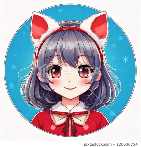 貓耳女人角色扮演聖誕老人聖誕節的圖標生成AI素材 120036754