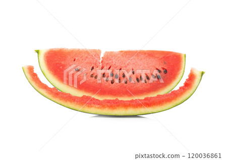 Watermelon slice eaten, isolated on white background Watermelon slice eaten, isolated on white background 120036861