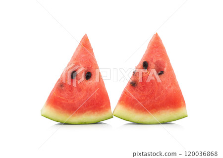Slice of watermelon single on white background 120036868
