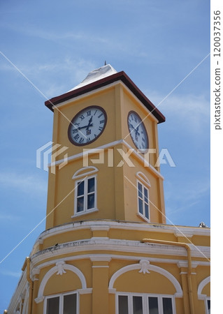 Detailed view of windows, doors and balconies of city buildings  120037356