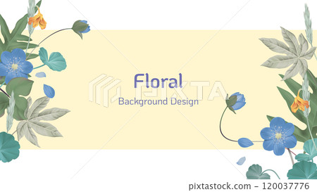Floral banner background template design, various flowers and leaves on yellow Floral banner background template design, various flowers and leaves on yellow 120037776