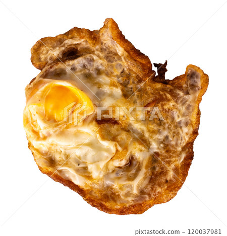 fried egg burn isolated on white background 120037981