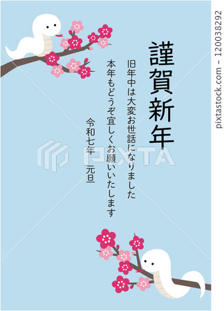 2025蛇年新年賀卡模板蛇年可愛白蛇梅花向量 120038292