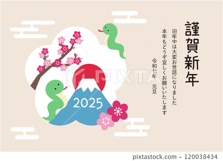 2025蛇年新年賀卡模板蛇年可愛相框花卉向量 2025蛇年新年賀卡模板蛇年可愛相框花卉向量 120038434