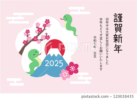 2025蛇年新年賀卡模板蛇年可愛相框花卉向量 2025蛇年新年賀卡模板蛇年可愛相框花卉向量 120038435