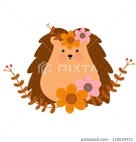Little hedgehog and flower crown Little hedgehog and flower crown 120038455