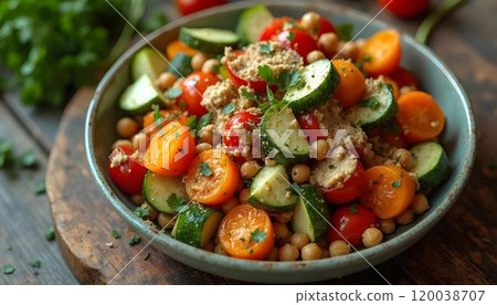 Vegetable salad with chickpeas, tomato and cucumber 120038707