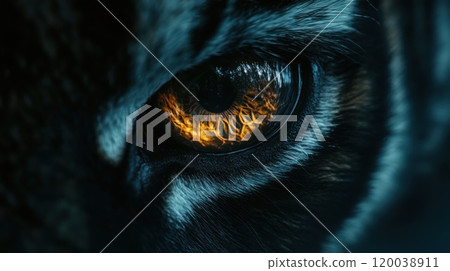Cat eye close up. Macro shot of a cat's eye. 120038911