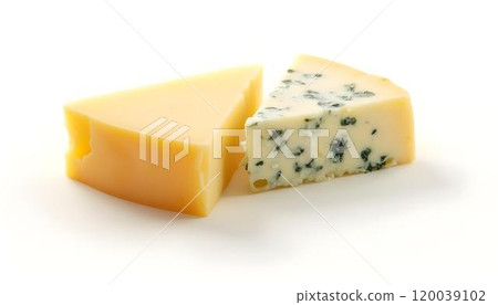 Two pieces of cheese on a white background Two pieces of cheese on a white background 120039102