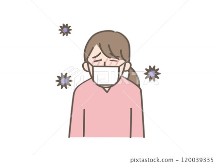 A person with a cold wearing a mask 120039335