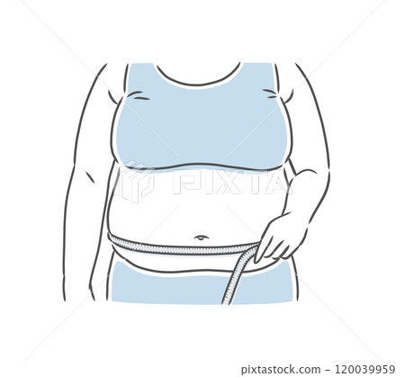 一個大肚子肥胖女人用捲尺測量腰部的插畫素材 一個大肚子肥胖女人用捲尺測量腰部的插畫素材 120039959