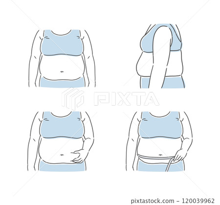 Illustration material of an obese woman with a big belly Illustration material of an obese woman with a big belly 120039962