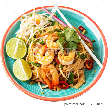 a vibrant plate of shrimp pad thai a vibrant plate of shrimp pad thai 120040785