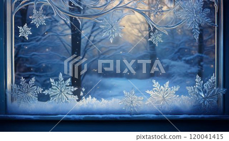結霜的窗戶與雪花 120041415
