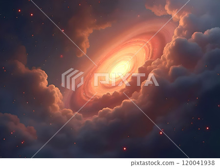 Orange spiral galaxy is a fascinating space spectacle 120041938