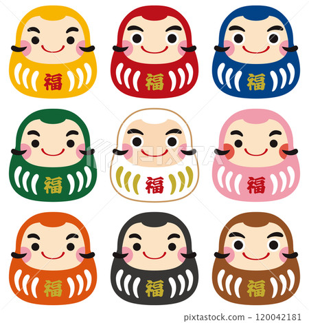 Lucky Daruma icon illustration / color variation set 2, smiling face Lucky Daruma icon illustration / color variation set 2, smiling face 120042181