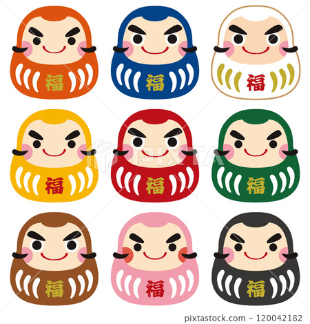 幸運達摩圖示插圖/顏色變化集 3 幸運達摩圖示插圖/顏色變化集 3 120042182