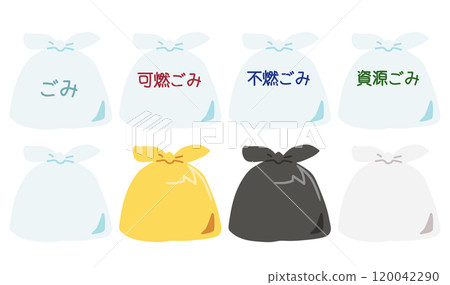 Illustration of a garbage bag with the top tied 120042290