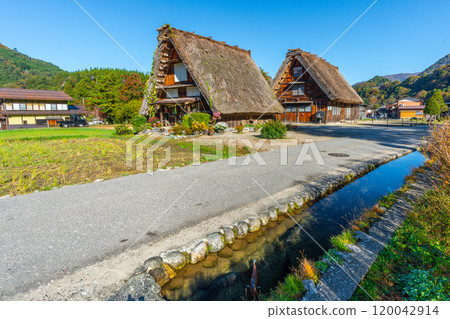 Autumn in Shirakawa-go, where rainbow trout and other fish swim, countryside Autumn in Shirakawa-go, where rainbow trout and other fish swim, countryside 120042914