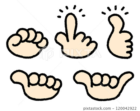 一套各種手繪手勢,如檢查阿羅哈 一套各種手繪手勢,如檢查阿羅哈 120042922