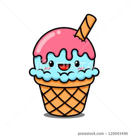 Cute Ice Cream Cone Cartoon Character 120043496