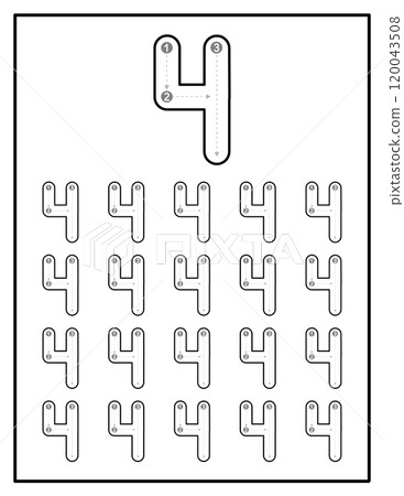 Number Tracing Practice Worksheets For Kids Number Four 4 Number Tracing Practice Worksheets For Kids Number Four 4 120043508