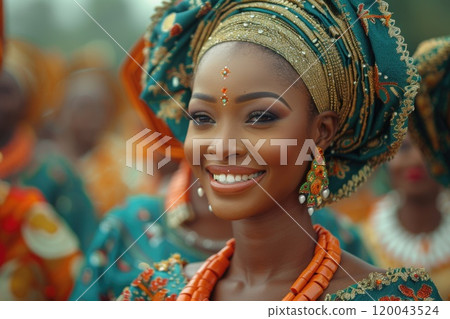 Joyous moments: celebrations lifestyle, happy Nigerian independence day, capturing of national pride with lively festivities, traditional activities, community unity in colorful, spirited display. 120043524
