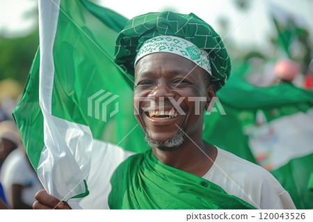 Joyous moments: celebrations lifestyle, happy Nigerian independence day, capturing of national pride with lively festivities, traditional activities, community unity in colorful, spirited display. 120043526