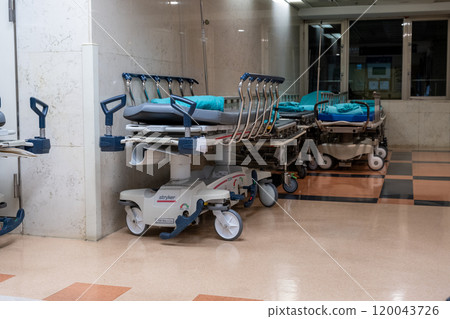 Hospital bed position. After the patient recovers and leaves the hospital, there is no one left in the hospital bed. 120043726