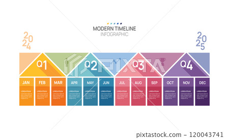Business road map timeline infographic template vector. Modern milestone element timeline calendar and 4 quarter topics presentations. 120043741