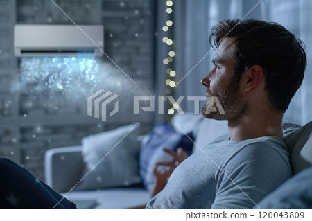 Cool air: air conditioner with ioniser and water vapour, concept of a cooling mechanism and pure air, the summer heat and maintain wellbeing at high temperatures Cool air: air conditioner with ioniser and water vapour, concept of a cooling mechanism and pure air, the summer heat and maintain wellbeing at high temperatures 120043809