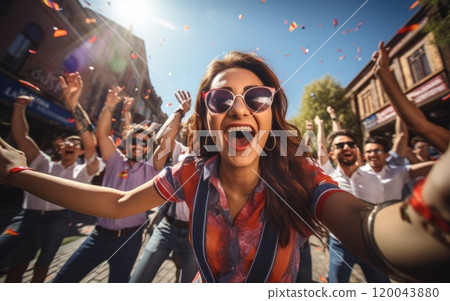 Historic celebration: armenian independence day, commemorating the nation's sovereignty with people rejoicing in parades, traditional music, vibrant cultural displays, reflecting pride, unity 120043880