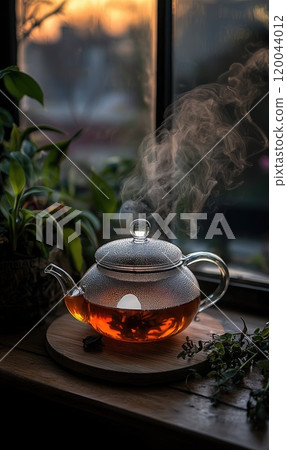 Healing brew: fragrant tea steeping , embodying warmth, comfort, and tranquility, inviting moments of reflection and connection through the ancient ritual of enjoying this cherished beverage. 120044012
