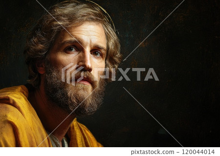 Honoring St. Joseph's Day: portrayal of Joseph, father of Jesus Christ, emphasizing his significance, reverence as key figure in Christian faith, familial devotion. 120044014