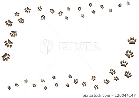 A frame with gradually growing wooden paw prints on the top and bottom 120044147