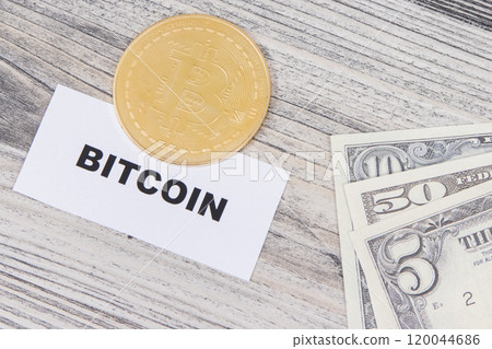 Bitcoin and dollars. Cryptocurrency. International network payment. Finance concept 120044686