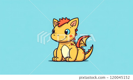 A cartoon dragon with a pink and blue body and yellow horns. A cartoon dragon with a pink and blue body and yellow horns. 120045152