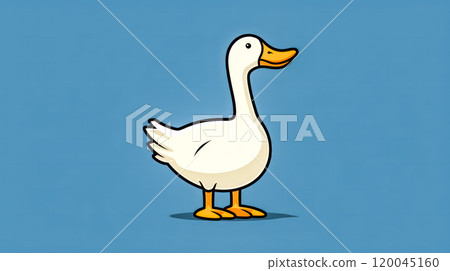 A cartoon duck is standing on a blue background. 120045160
