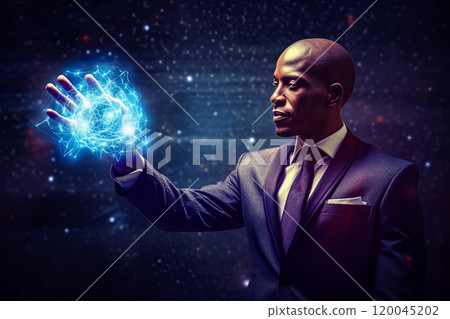 A man in a suit holding a brain in his hand. 120045202