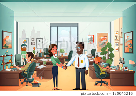 A man and a woman are sitting at a desk 120045216
