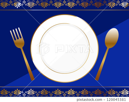 Luxurious plates and cutlery, forks and spoons Luxurious plates and cutlery, forks and spoons 120045381