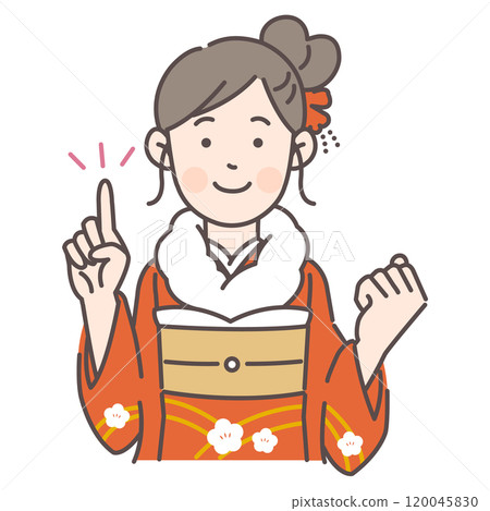 一個穿著長袖和服的女人指著 一個穿著長袖和服的女人指著 120045830