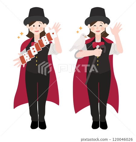 A female magician performing magic at a show Hand-drawn vector illustration 120046026