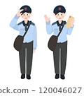 A female postal worker making a delivery, hand-drawn vector illustration 120046027